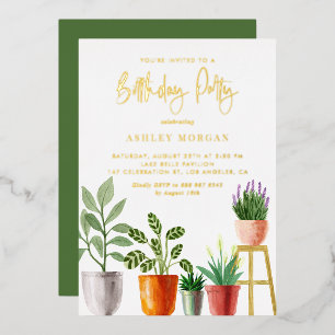 Boho-Wasserfarben-Indoor-Pflanzen-Geburtstagsfeier Folieneinladung