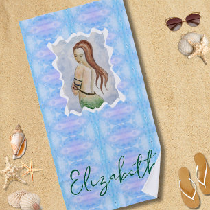 Boho-Wasserfarben-Meerjungfrau Personalisiert Strandtuch