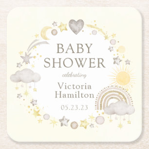 Boho-Wasserfarben-Regenbogen-Baby-Party Rechteckiger Pappuntersetzer