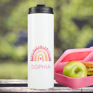 Boho-Wasserfarben-Regenbogen in Rosa personalisier Thermosbecher
