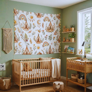 Boho-Wasserfarben-Regenbogen-Kinderzimmer-Wandtepp Wandteppich