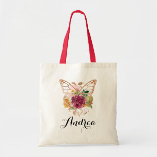 Boho-Wasserfarben-Schmetterling und Blumen-Brautju Tragetasche