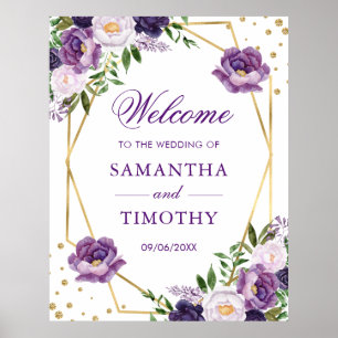 Boho-Wasserfarben-Sommerblumen-Goldrahmen-Hochzeit Poster