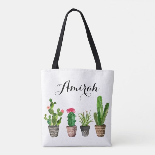 Boho Wasserfarben-Sukkulationen Personalisiert Tot Tasche (Rückseite)