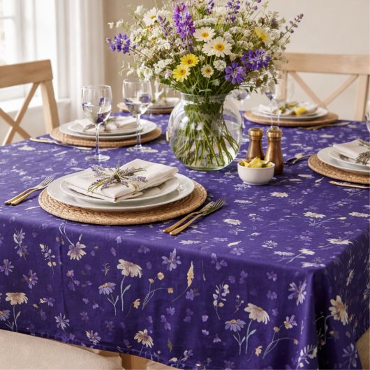 Boho-Wasserfarben-Wildblumen Navy  Tischdecke