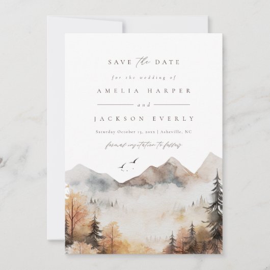 Boho Wasserfarbenberge Hochzeit rettet das Datum Einladung (Vorderseite)