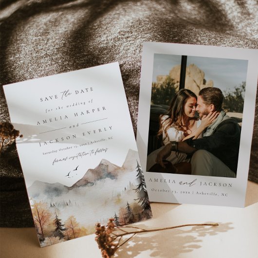 Boho Wasserfarbenberge Hochzeit rettet das Datum Einladung