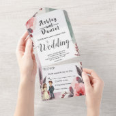 Boho Wasserfarbenblütenhochzeit All In One Einladung (Abreißen)