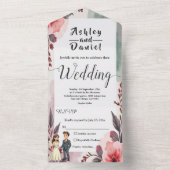 Boho Wasserfarbenblütenhochzeit All In One Einladung (Innen Boden)