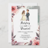 Boho Wasserfarbenblütenhochzeit Einladung (Vorderseite)