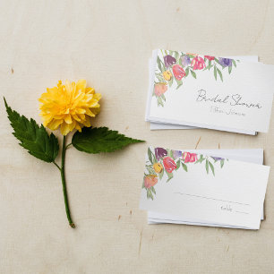 Boho Wasserfarbene Tulips und Grünpflanzen Platzkarte