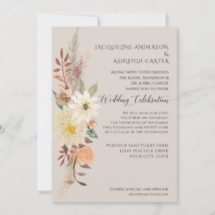 BOHO Wasserfarbenfall Blumenkorngras Elegant Einladung