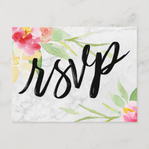 Boho Wasserfarbenfloral auf subtilen grauen Marmor Postkarte