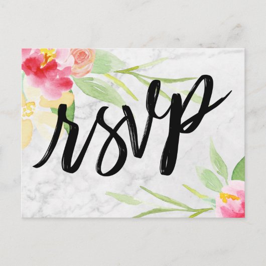 Boho Wasserfarbenfloral auf subtilen grauen Marmor Postkarte (Vorderseite)