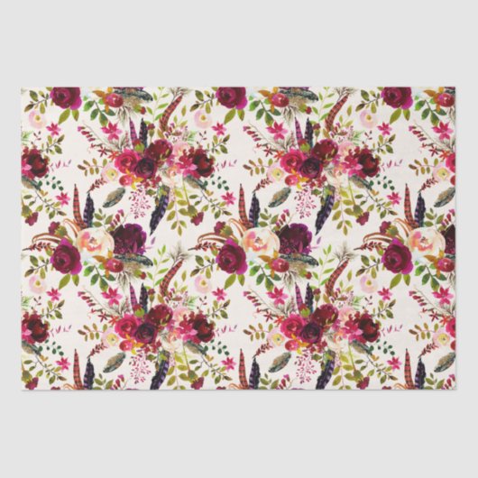 Boho Wasserfarbenfloral, Feathers Tissue Seidenpapier (Vorderseite)