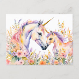 Boho Wasserfarbtender Einhorn und Baby in Blume Postkarte