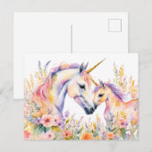 Boho Wasserfarbtender Einhorn und Baby in Blume Postkarte (Vorne/Hinten)