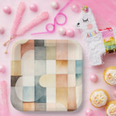 Boho Watercolor Abstrakt Art Pappteller (Party)