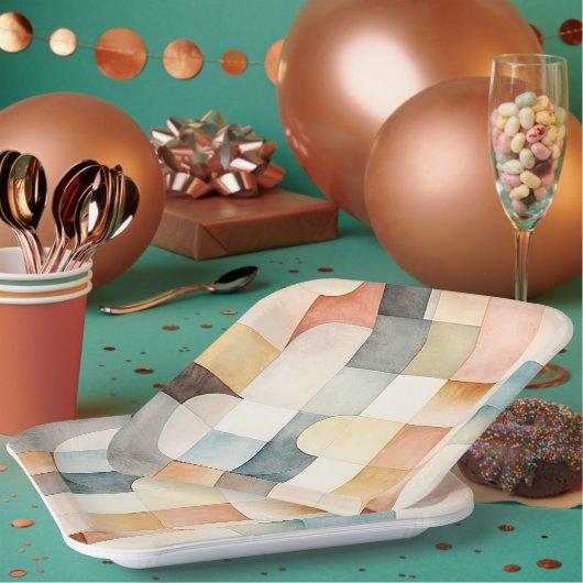 Boho Watercolor Abstrakt Art Pappteller (Multi)