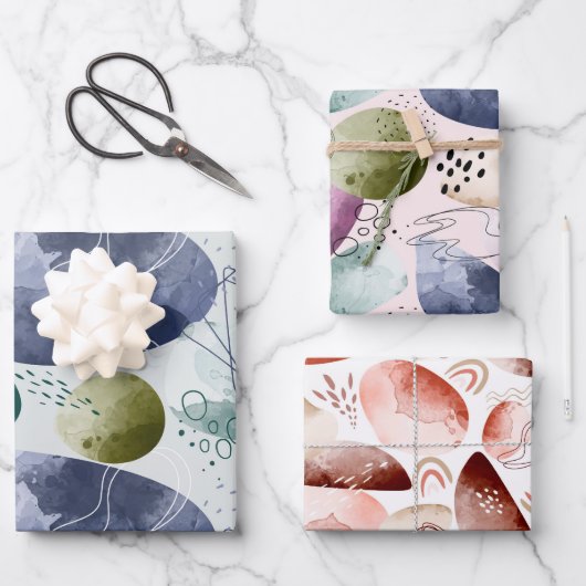 Boho Watercolor Abstrakt Geschenkpapier Set (Vorderseite)