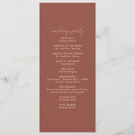 Boho Watercolor Abstrakt | Rust Maple Wedding Programm (Rückseite)