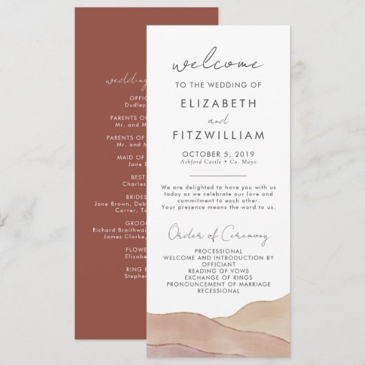 Boho Watercolor Abstrakt | Rust Maple Wedding Programm (Vorne/Hinten)