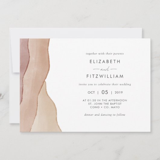 Boho Watercolor Abstrakt Wedding Einladung (Vorderseite)