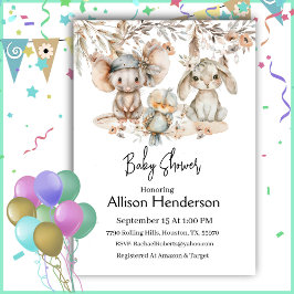 Boho Watercolor Animal Baby Shower Einladung