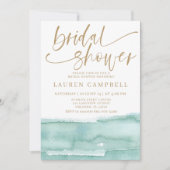 Boho Watercolor Aquamarin & Gold Brautparty Einladung (Vorderseite)