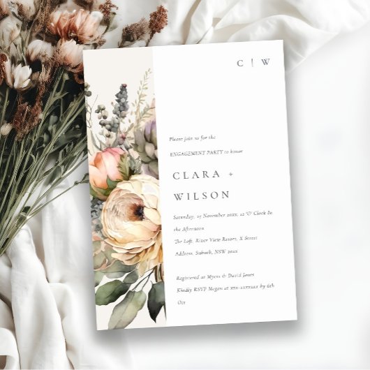 Boho Watercolor Autumn Floral Bunch Verlobung Einladung