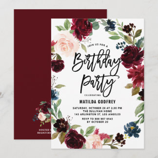 Boho Watercolor Autumn Floral Wreath Birthday Einladung