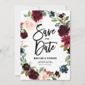 Boho Watercolor Autumn Floral Wreath Save The Date (Vorderseite)