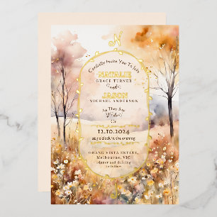 Boho Watercolor Autumn Nature Monogram Wedding Folieneinladung
