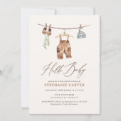 Boho Watercolor Baby Clothes Boy Babydusche Einladung (Vorderseite)