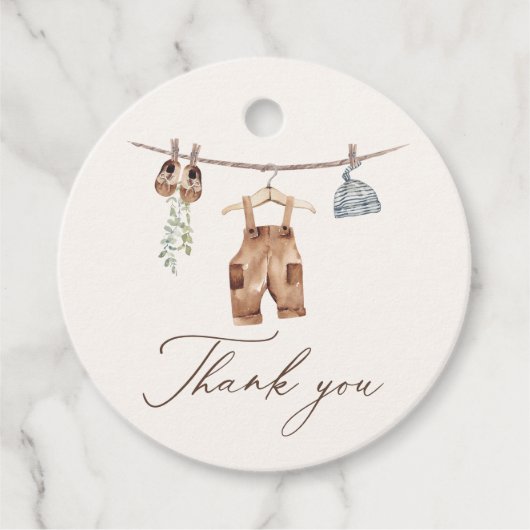 Boho Watercolor Baby Clothes Boy Babydusche Geschenkanhänger (Vorderseite)