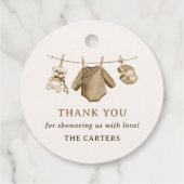 Boho Watercolor Baby Clothes Boy Babydusche Geschenkanhänger (Rückseite)