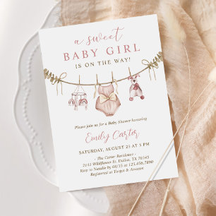 Boho Watercolor Baby Clothes Girl Babydusche Einladung