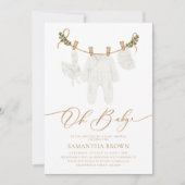 Boho Watercolor Baby Clothes Kinderdusche Einladung (Vorderseite)