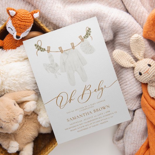 Boho Watercolor Baby Clothes Kinderdusche Einladung