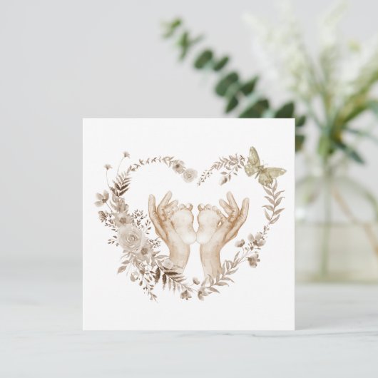 Boho Watercolor Baby Shower Baby Feet Einladung (Stehend Vorderseite)