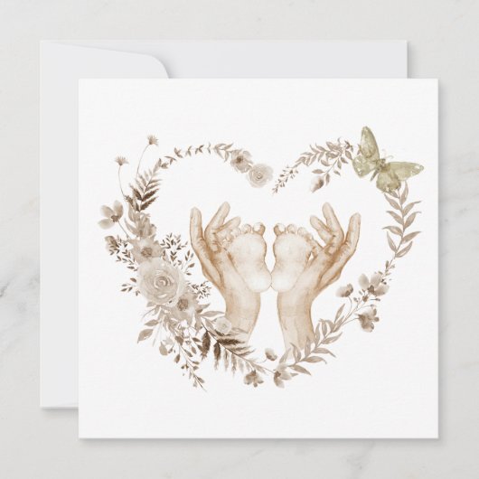 Boho Watercolor Baby Shower Baby Feet Einladung (Vorderseite)