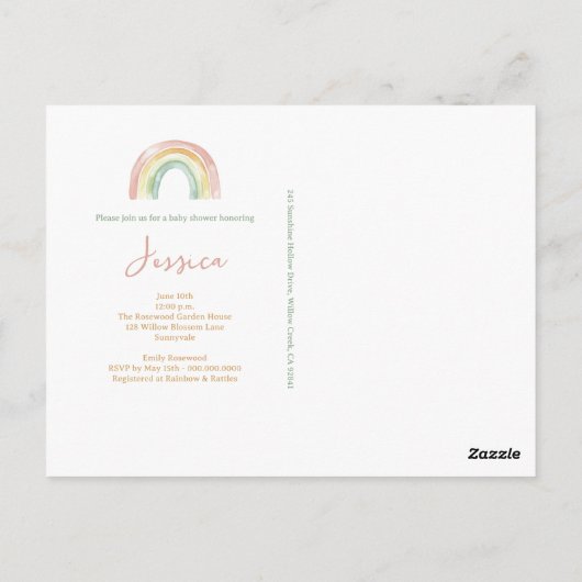 Boho Watercolor Babydusche Einladung Postkarte (Rückseite)