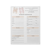 Boho Watercolor Babysitter Info Sheet Notizblock (Rotiert)