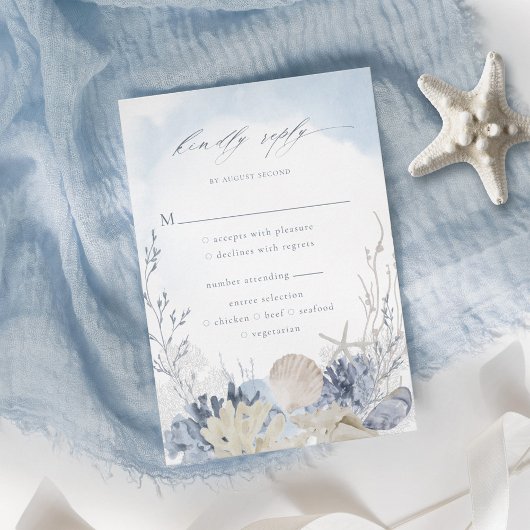 Boho Watercolor Beach Wedding Meal Choice RSVP Karte