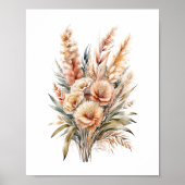 Boho Watercolor Beige Creme Brown Botanischer Blum Poster (Vorne)
