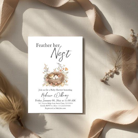 Boho Watercolor Bird Nest Baby Shower Einladung
