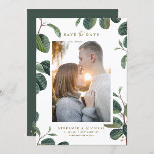 Boho Watercolor Blätter Botanisches Weißes Foto Save The Date
