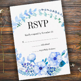 Boho Watercolor Blue Floral Wedding RSVP Card