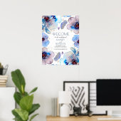 Boho Watercolor Blue Flowers Begrüßungszeichen Poster (Heimbüro)