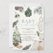 Boho Watercolor Blue Holiday Boy Baby Shower Einladung (Vorderseite)
